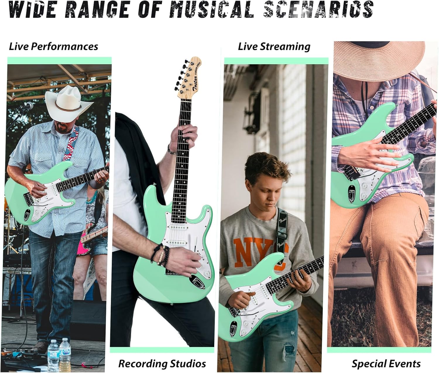 Tostar Electric Guitar Full Size Kit for Beginners 6 String with Amp SSH Pickup with Gig Bag,Capo,Tremolo,Tuner, Strap, Picks Green Electric Guitars 39