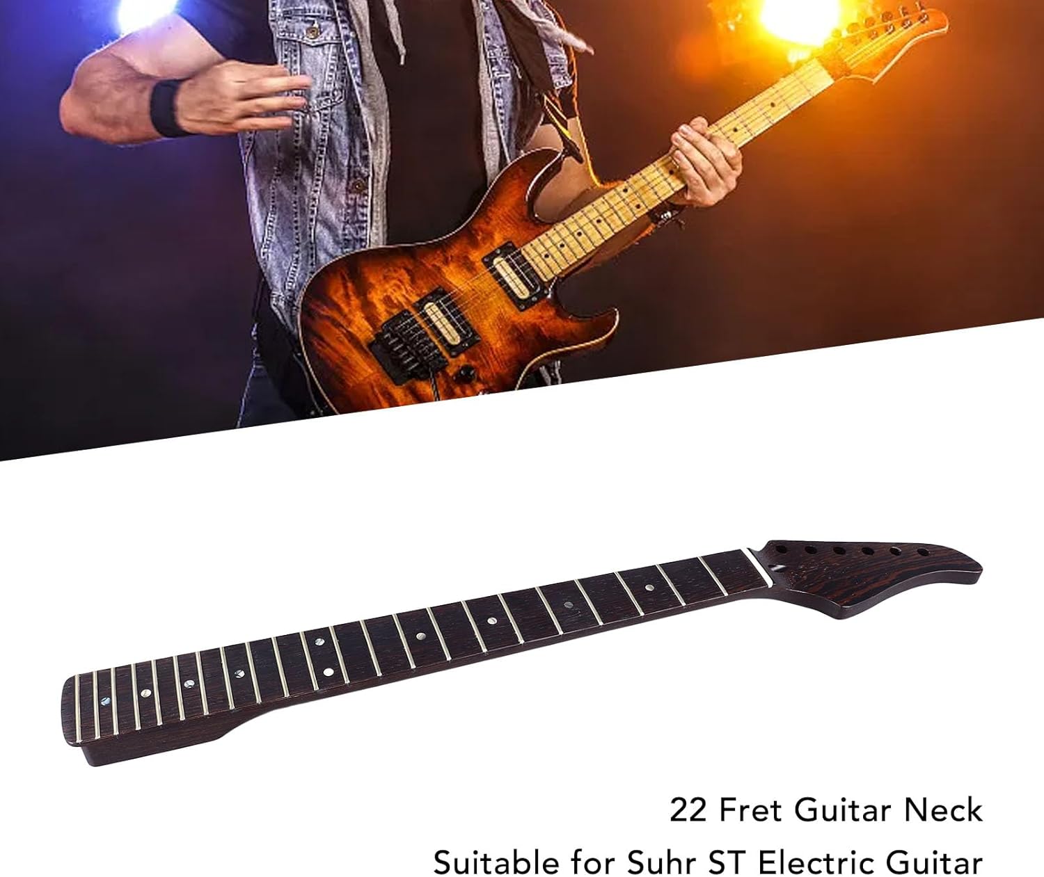 Electric Guitar Neck,Portable Wenge Wood Guitar Fingerboard Neck Replacement Parts for ST Electric Guitar