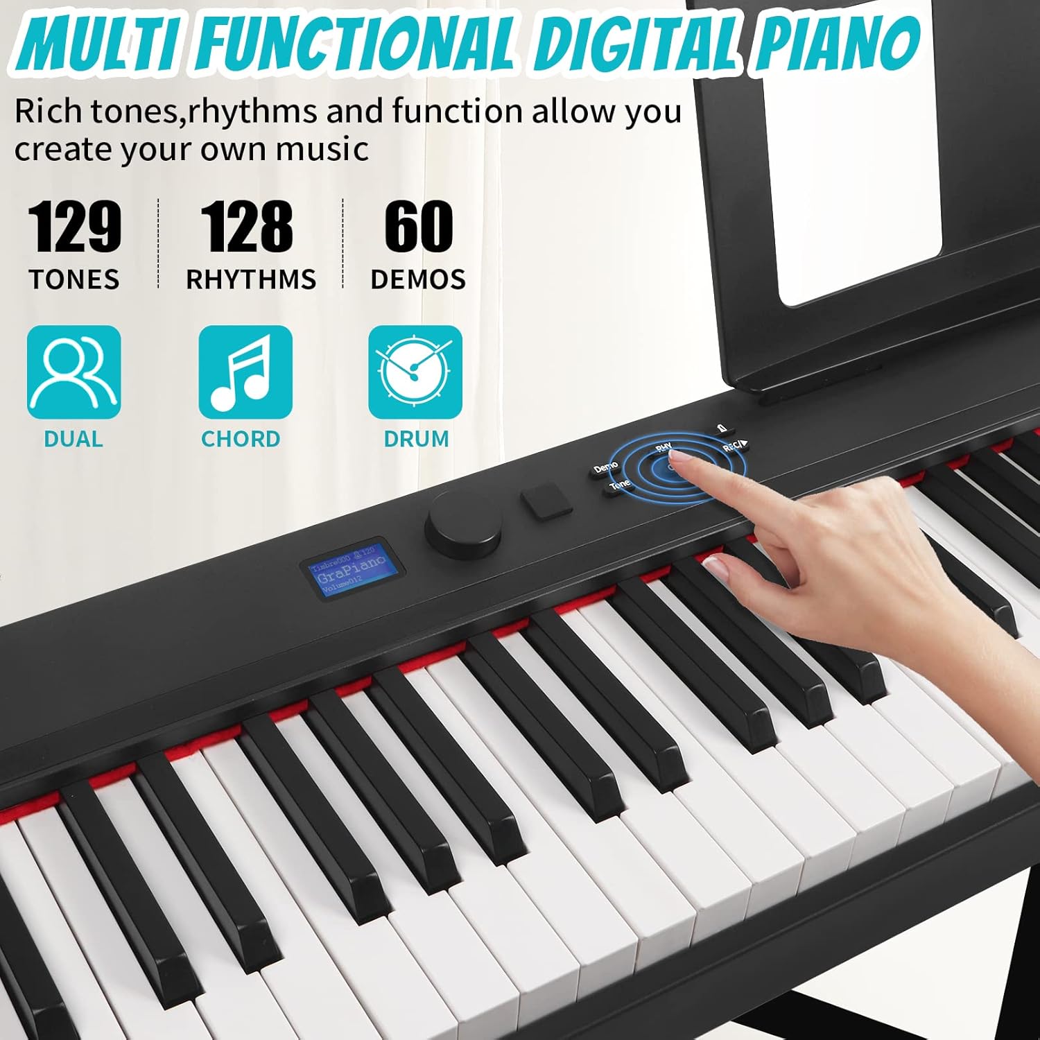 88 Key Weighted Keyboard Piano,Kmise Full Size Heavy Hammer Action Key Digital Piano with Music Stand Pedal MIDI Connecting for Professional Beginner