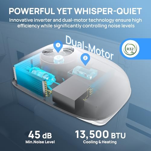 TURBRO Inverter 13.5K BTU RV Air Conditioner with Cooling and Heat Pump | Non-Ducted Low-Profile Rooftop Unit | Quiet Operation | WiFi & Remote Control | LED Atmosphere Light, White