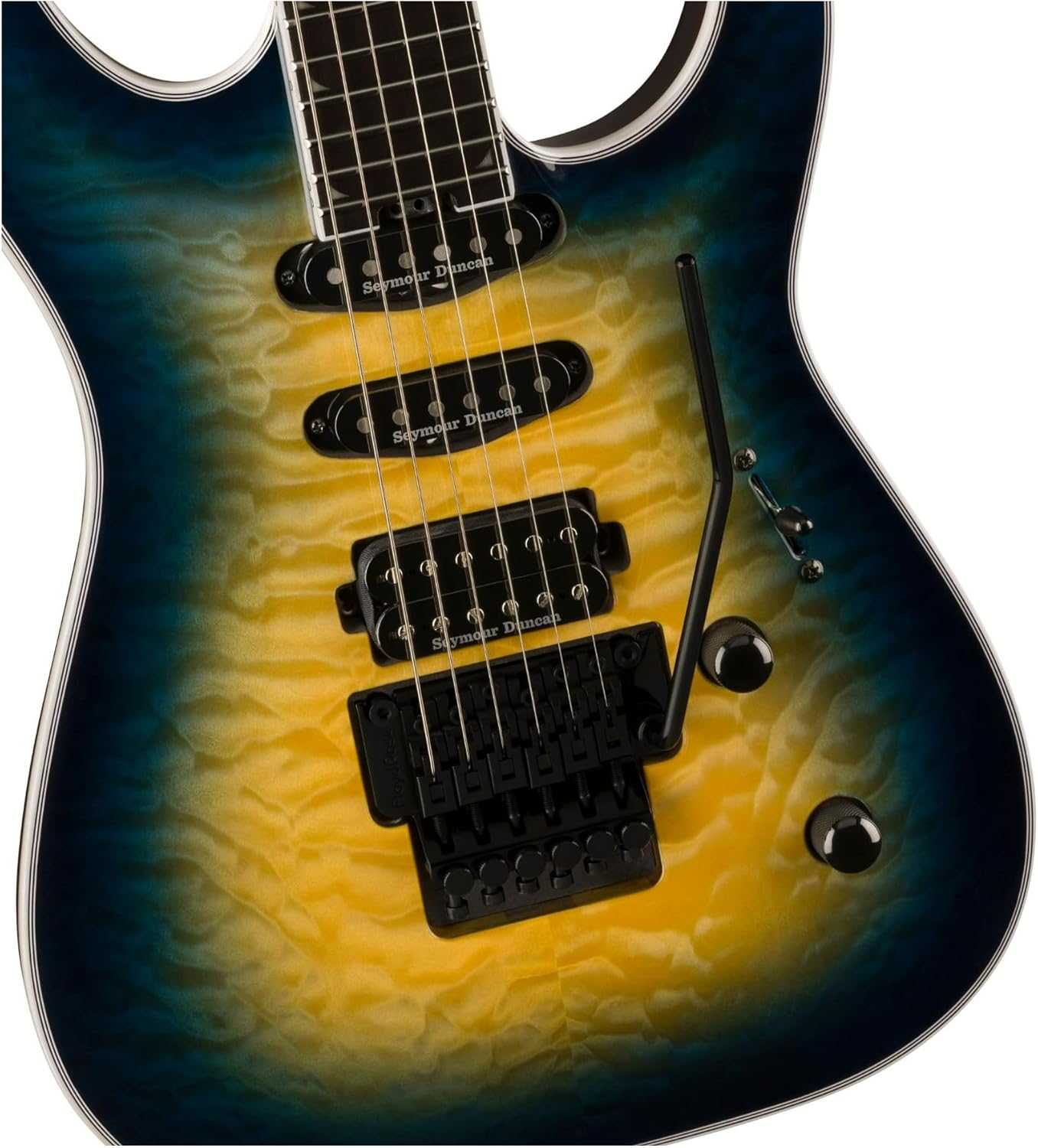 Jackson Pro Plus Soloist SLA3Q Electric Guitar - Right-Handed 6 Strings (Amber Blue Burst), Premium Craftsmanship and Playability Bundle with Protective Hardshell Case (2 Items)