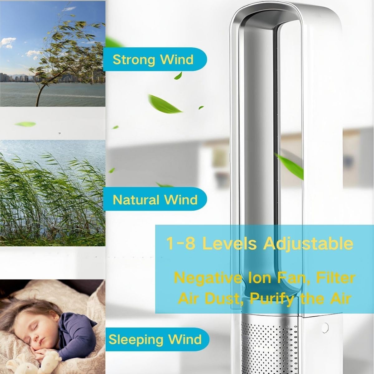 32'' Tower Fan Portable, Bladeless Desk Fan for Bedroom, Quiet Cooling Floor Fans 180° Oscillating for Home, Office 27.6H(Red)