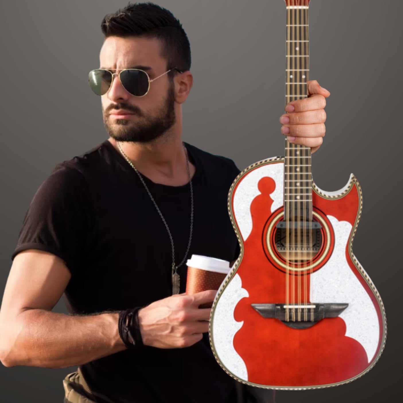 H. Jimenez LBQ4ETR El Patron Bajo Quinto, Acoustic-Electric Guitar with Gig Bag, Transparent Red