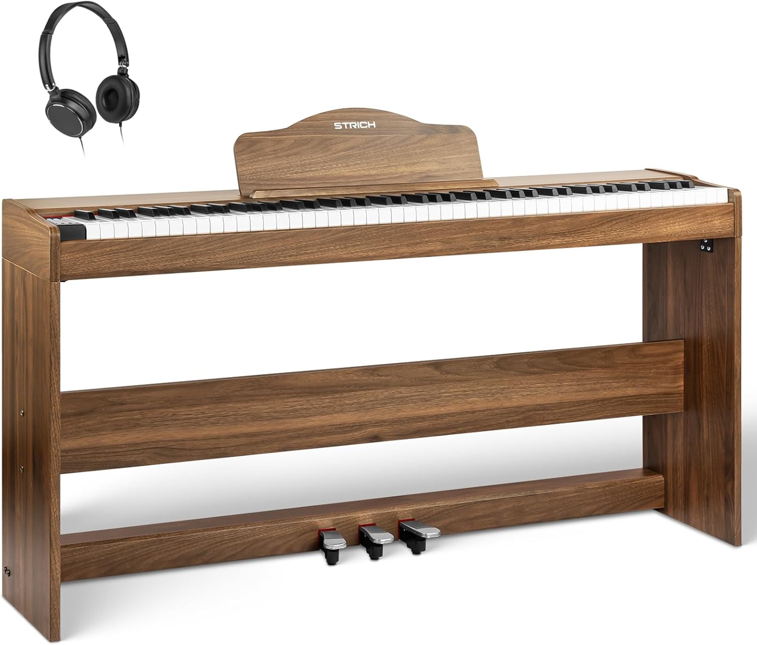 STRICH Digital Piano 88 Keys, Hammer-Action Weighted Keyboard, Full size Electric Piano Keyboard with Furniture Stand, 25Wx2 Speakers, Supports USB-MIDI/Wireless Connect, SDP-300W (Color Walnut Wood)
