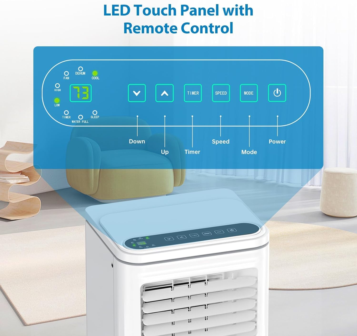 GarveeHome Portable Air Conditioner, 8000 BTU Smart Cooling for 450 Sq. Ft., Dehumidifier & Fan Modes, Easy Install, Mobile AC Unit for Bedroom.