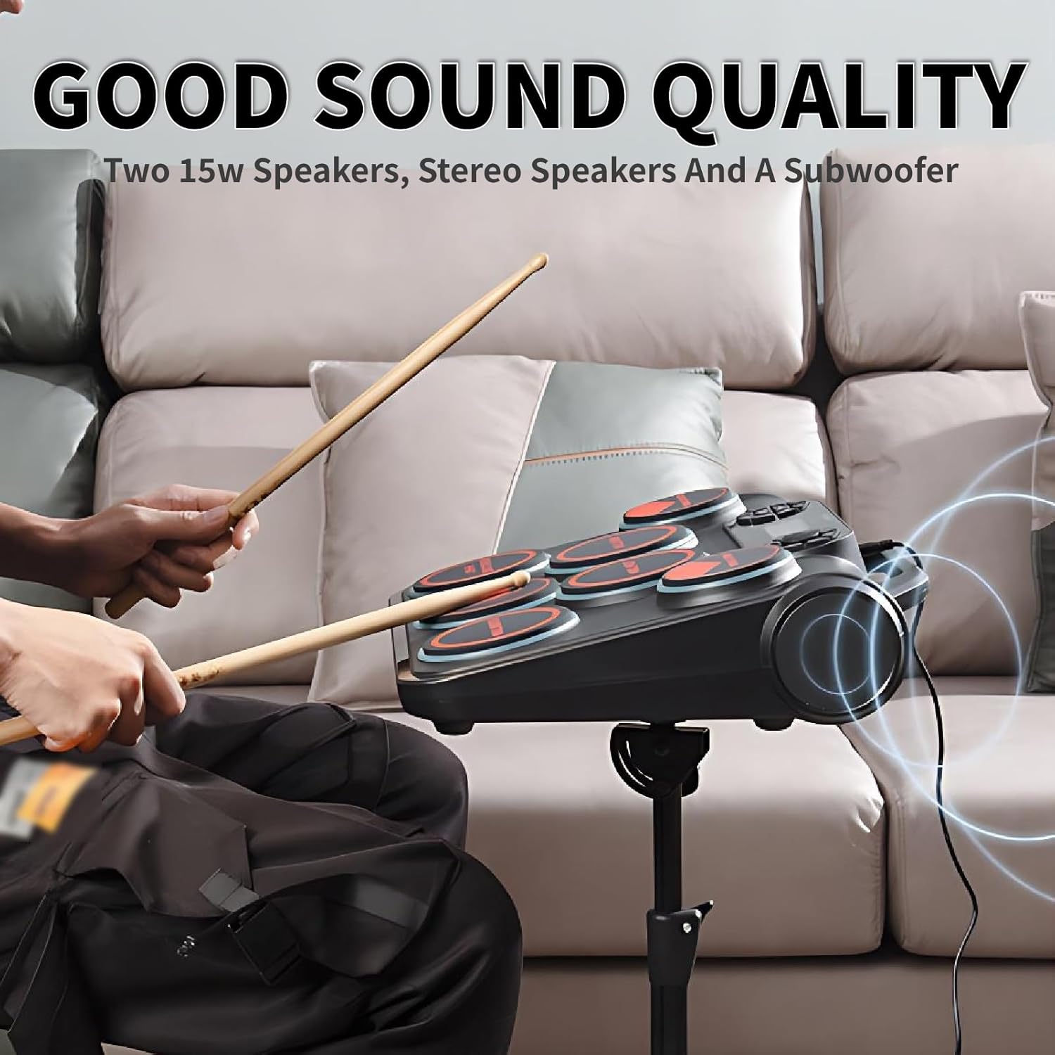 Electronic Drum Set,7-Drum Practice Pad with Headphone Jack, Roll-Up Drum Kit Machine with Built-in Speaker Drum Pedals and Sticks 10 Hours Playtime,Great Christmas for Kids