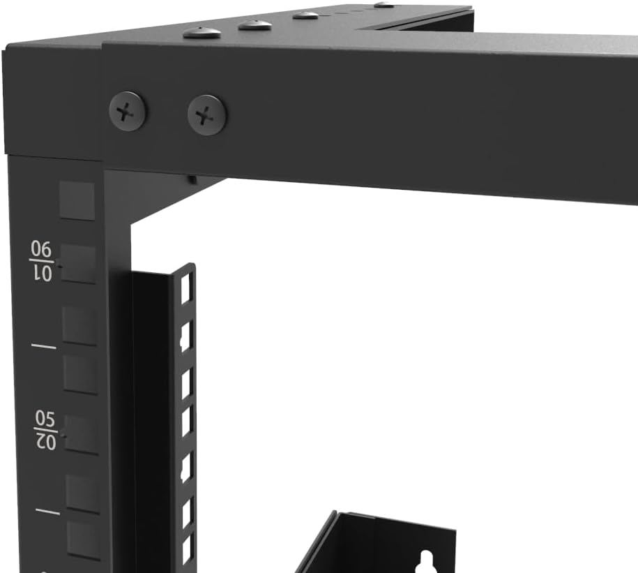 Jingchengmei 6U Wall Mount Open Frame Rack-19 Inch Server Equipment Rack- Adjustable Depth 13-18 Inches 2 Post Open Frame Cabinet- Black (6U13-18InD)