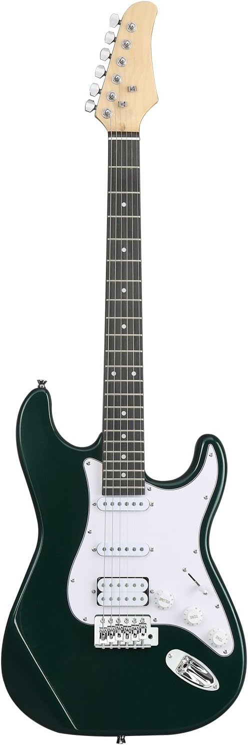 KST Electric Guitar Kit for Beginners, H-S-S Pickups, Green with White Pickguard, Includes 5W Amp, Bag, Strap, Strings, Tremolo - Complete Starter Set, Right Handed