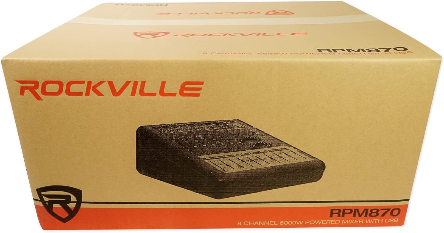 Rockville RPM870 6000w Powered Mixer, 8 Channel, 8 XDR2 Mic Pres, USB, 24-Bit Effects, Bluetooth, for Live Bands and DJs