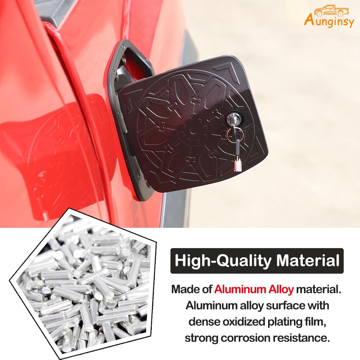 Aunginsy Car Fuel Tank Cap Replacement Anti-theft Lock Cap Compatible with Toyota Tacoma 2016-2023 Pickup Door Fuel Tank Cover W/Lock Gas Cap Tank Trim Cover Fuel Filler Door Protector Accessories