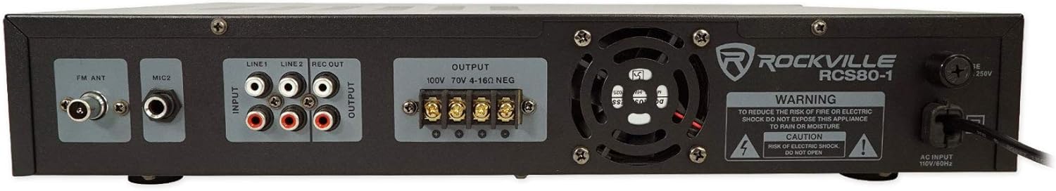 Rockville CCL6T Bundle: (4) White 6 in 70V Commercial Ceiling Speakers for Restaurant or Office, RCS80-1 60 Watt Bluetooth Amplifier, CH-MIC70 Gooseneck Paging Microphone with Chimes, 6-Items