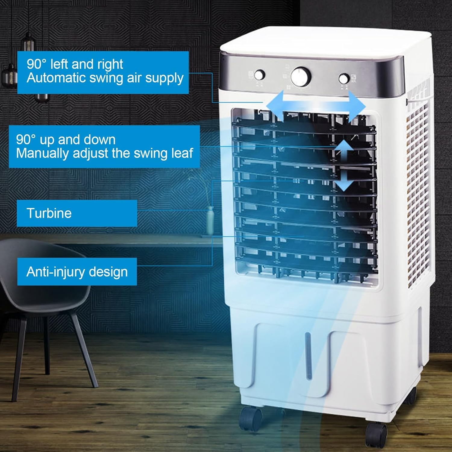 3-IN-1 Portable Air Conditioners, Evaporative Air Cooler, 2 Modes & 3 Speeds, Long Cooling, for Indoor Outdoor Garage Patio Use