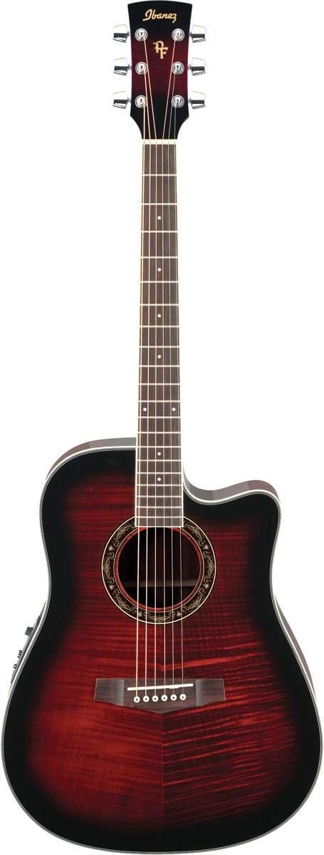 Ibanez PF28ECE PF Acoustic-Electric Guitar, Transparent Red Sunburst High Gloss