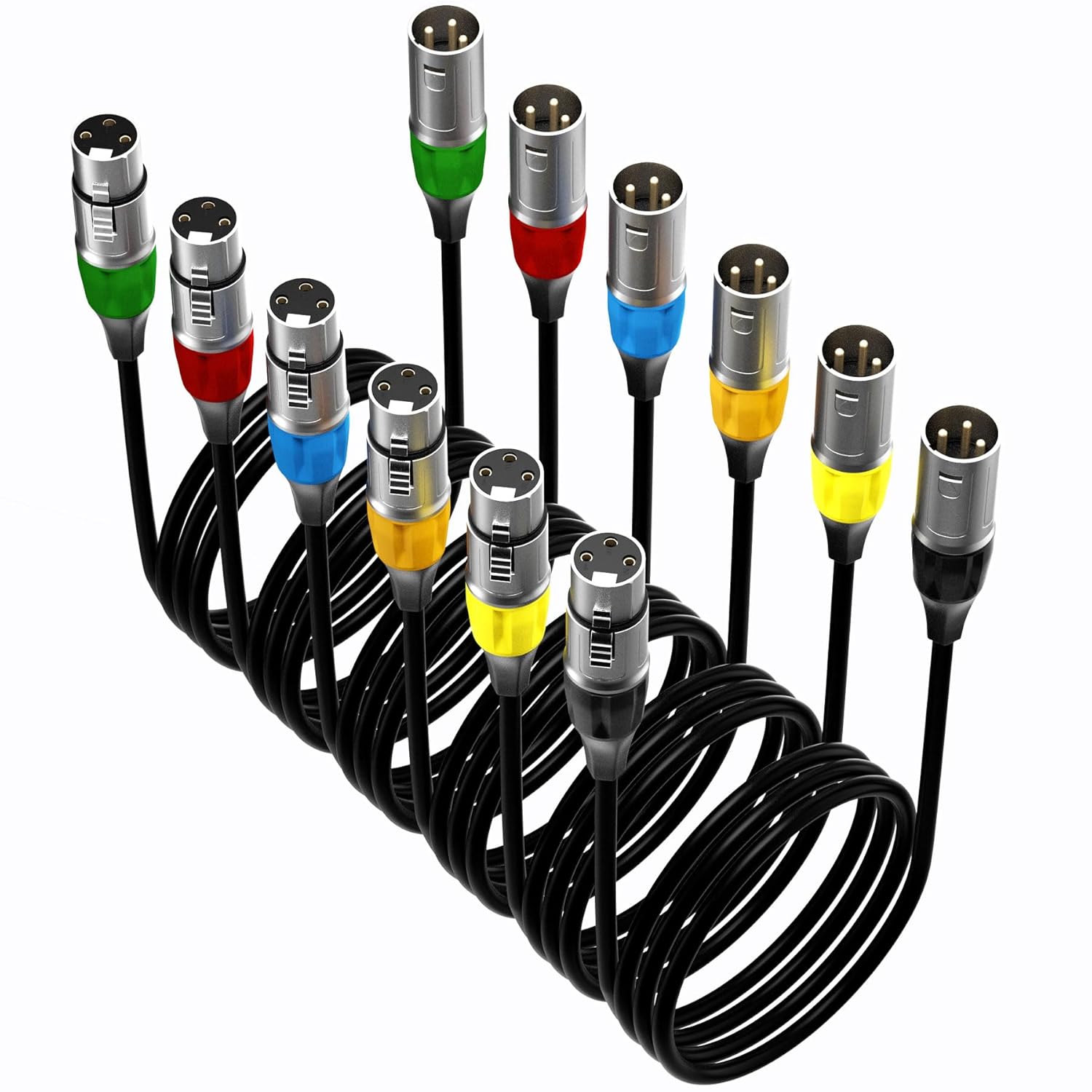 Tisino XLR Cables, 6-Pack Multi-Colored XLR Male to Female Micphone Cable with 3-Pin XLR Connector Balanced DMX Cable for Recording Studio, Podcast, Mic Mixer, Amplifier - 15m