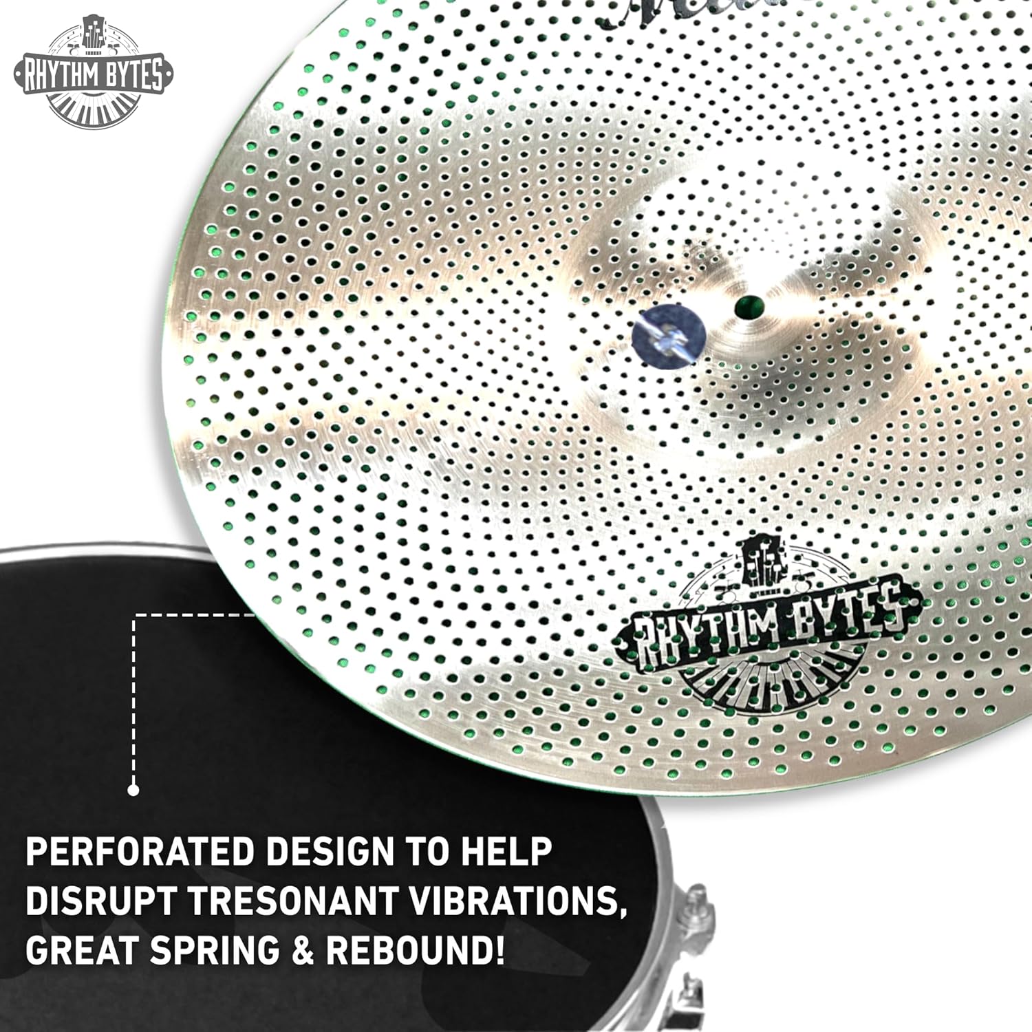 Rhythm Bytes Low Volume Cymbal Pack with Drum Silencer Pads, 13pcs, Cymbals Set - 14