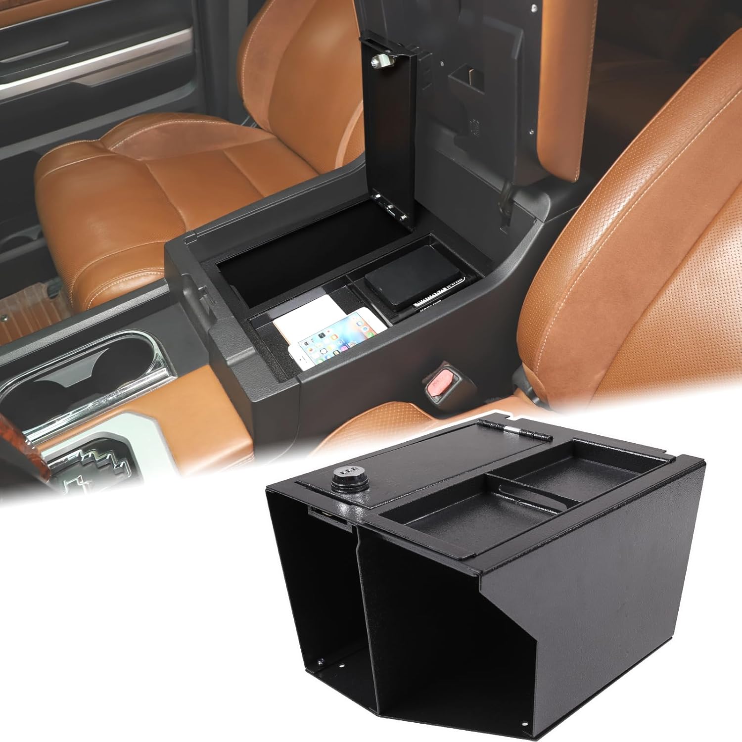 Aunginsy Center Console Lock Safe Box Armrest Storage Compatible with Toyota Tundra 2014-2021, Car Central Control Organizer Tray Vault Security with 3 Digit Combo Password Insert Accessories(Large)