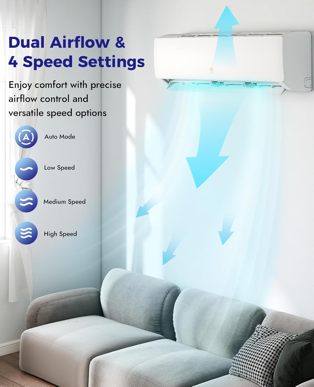 18000 BTU Mini Split Ac/Heating System - 19 SEER2 Mini Split AC Unit with Heat Pump, 230V Energy Efficient Ductless AC Unit Up to 1250 Sq.Ft with Installation Kit