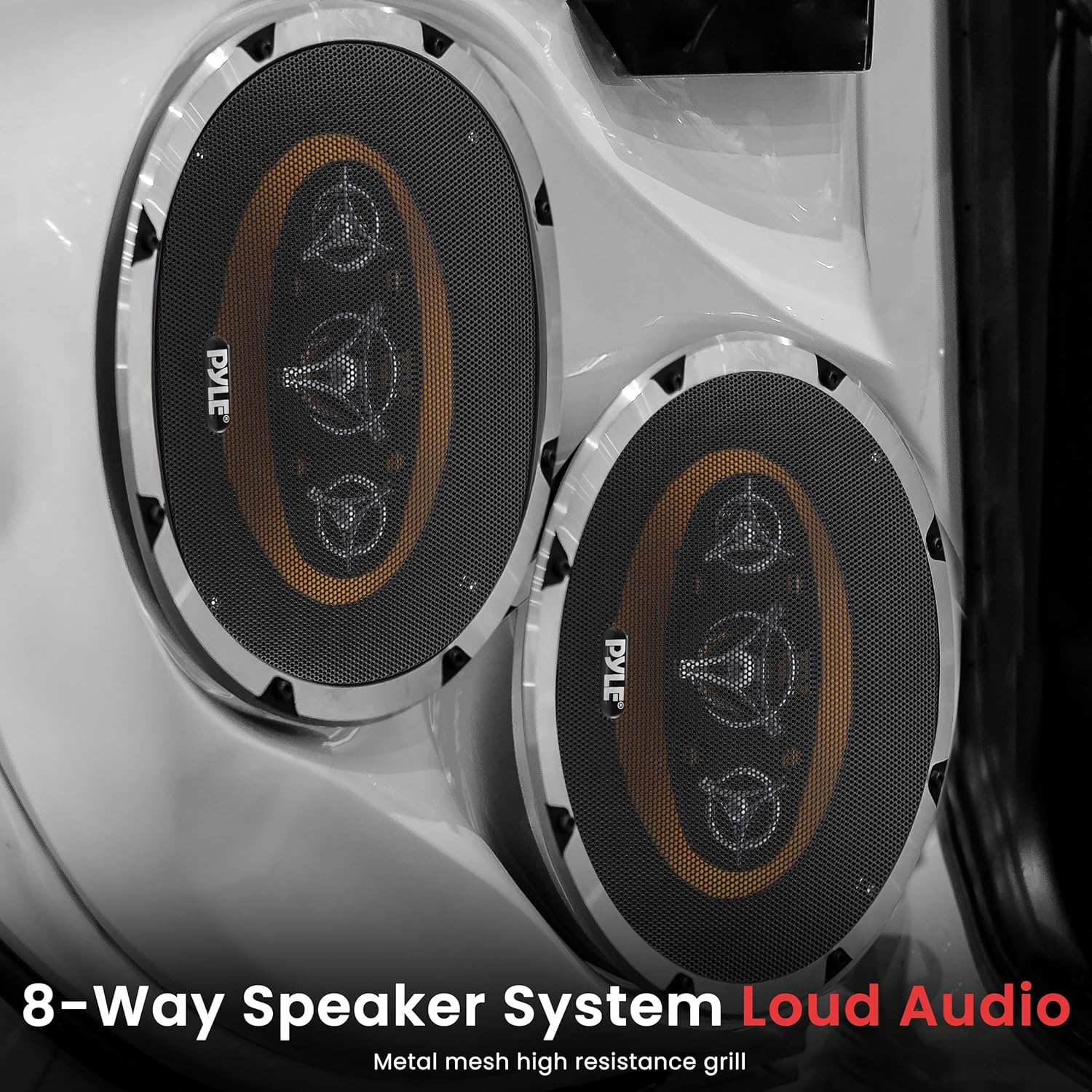Pyle Car Eight Way Speaker System - Pro 6 x 9 Inch 500W 4 Ohm Mid Tweeter Component Audio Sound Speakers For Car Stereo w/ 120 Oz Magnet Structure, 3.55” Mount Depth Fits Standard OEM -PLG69.8 (Pair)
