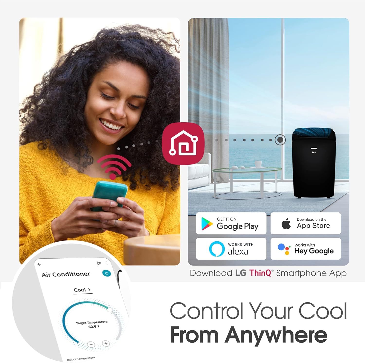 LG 8000 BTU (DOE) / (12000 ASHRAE) Portable Air Conditioners Cools 350 Sqft Easy Install & WiFi App Remote Eco-friendly, Quiet Small & Medium Room Air Conditioner AC Unit Home Gray LP0823GSSM