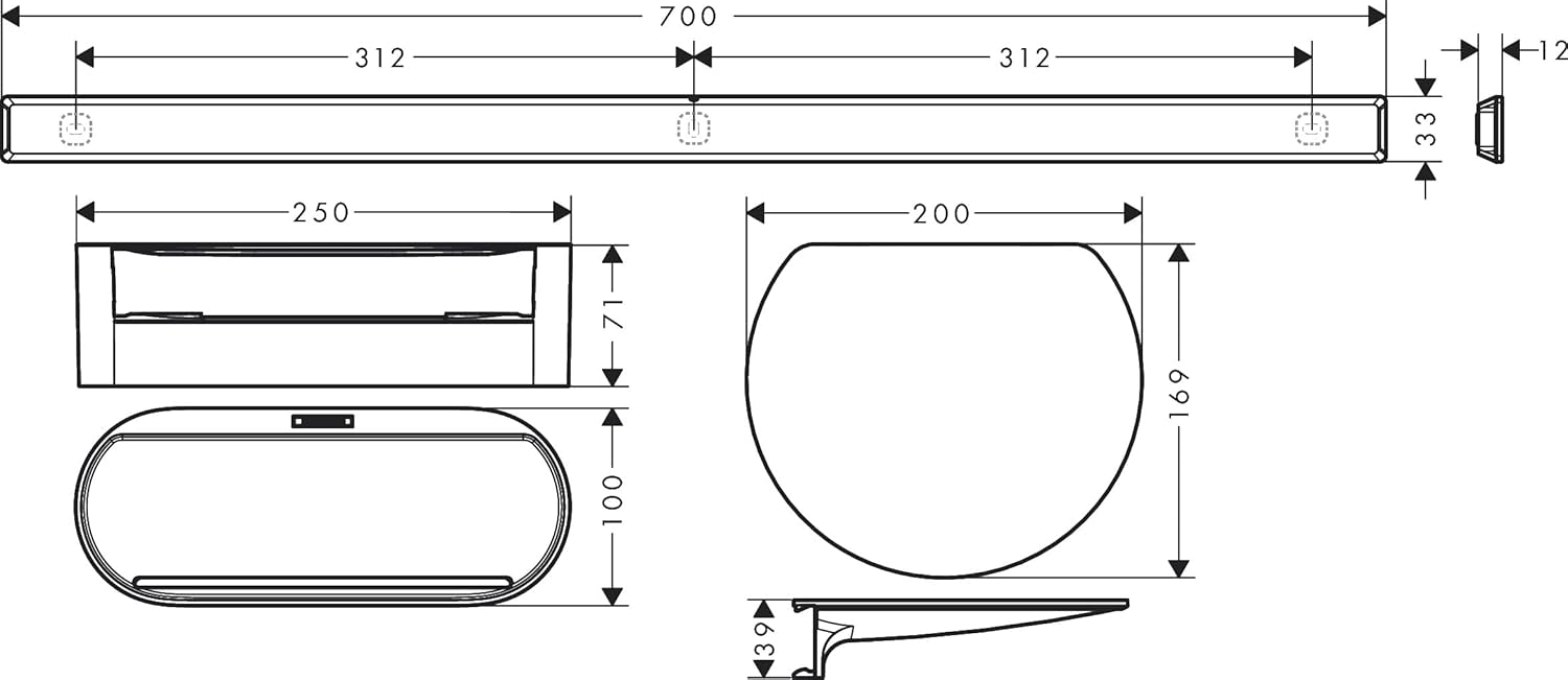 Hansgrohe WallStoris Bathtub Bundle, Bathroom Storage, Accessories Set, no Drilling, Matt Black, 27966670