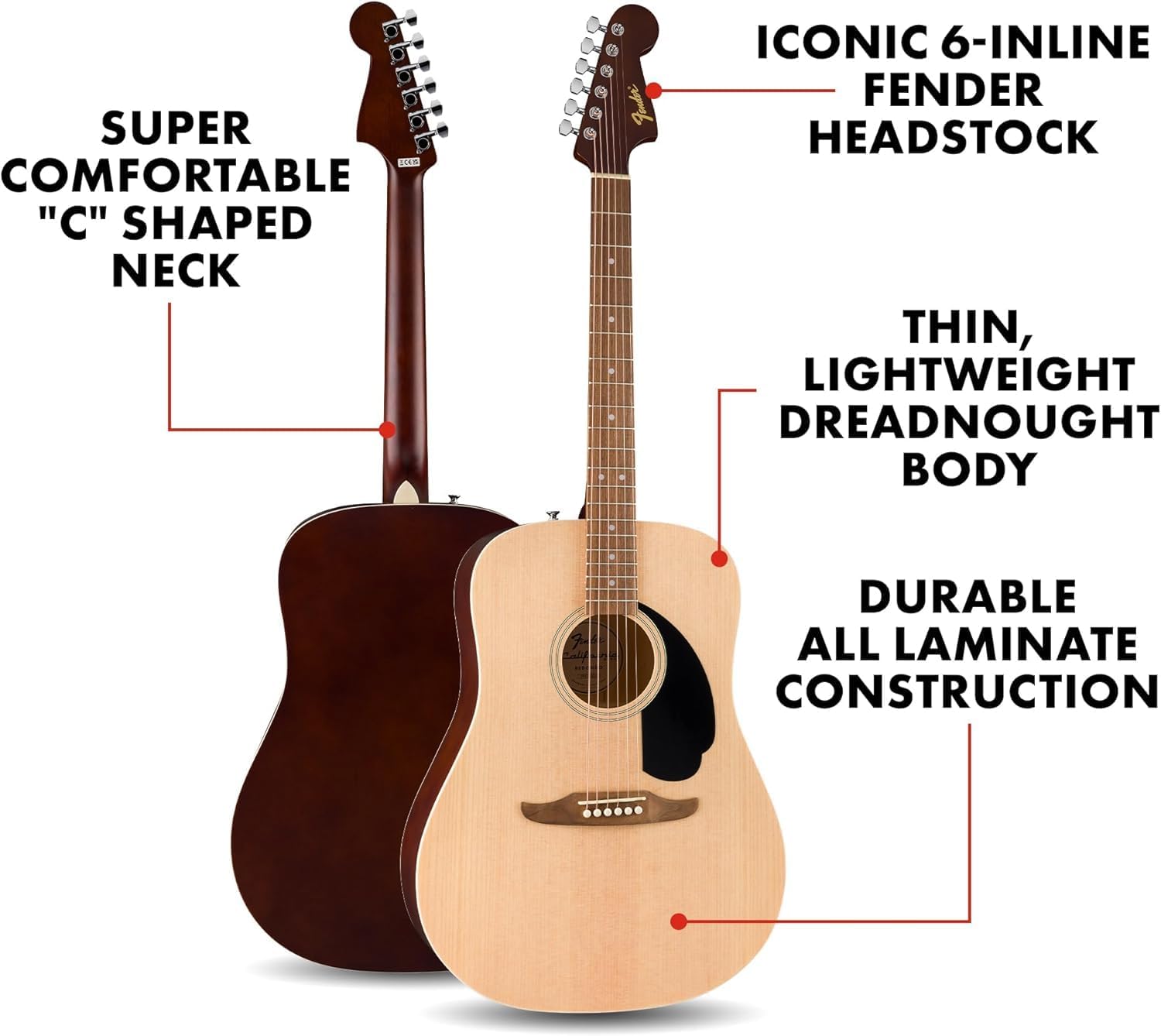 Fender Education Bundle with California Debut Redondo Series Acoustic Guitar (5x), Natural + California Debut Redondo Series Acoustic Guitar (5x), 2-Tone Sunburst