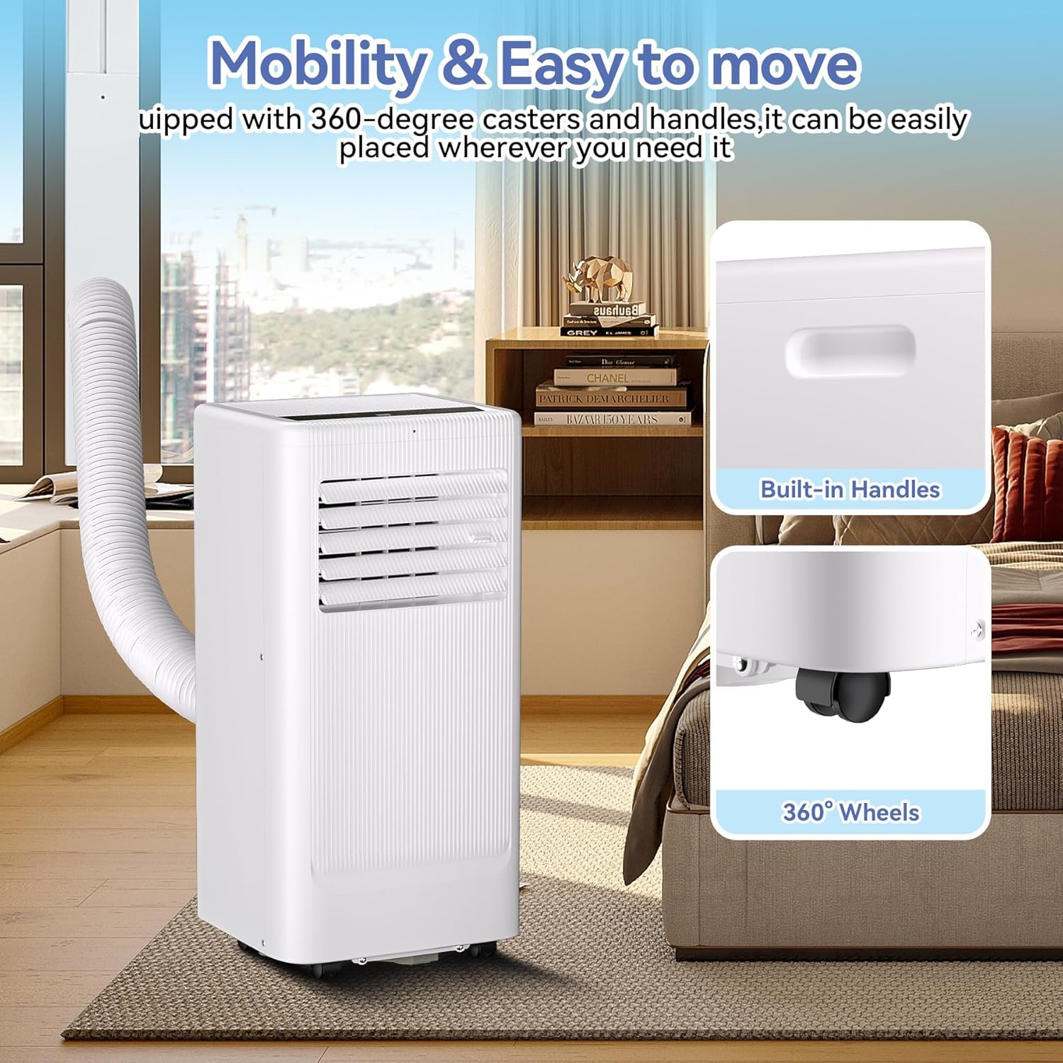 IDEALHOUSE Portable Air Conditioner with Cooling, Dehumidifier and Fan Functions, 10000 BTU Standing Cooling, Cools Up to 560 Sq. Ft., Remote Control, LED Display and Window Venting Kit Included