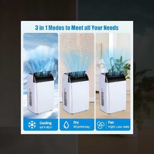 14,000 BTU (Ashrae)/10,000 BTU (SACC) Portable Air Conditioner - Cools 700 Sq.Ft, 3-in-1 AC with Dehumidifier & Fan, 52dB Quiet, 24H Timer, Remote, Black Top for Home/Office