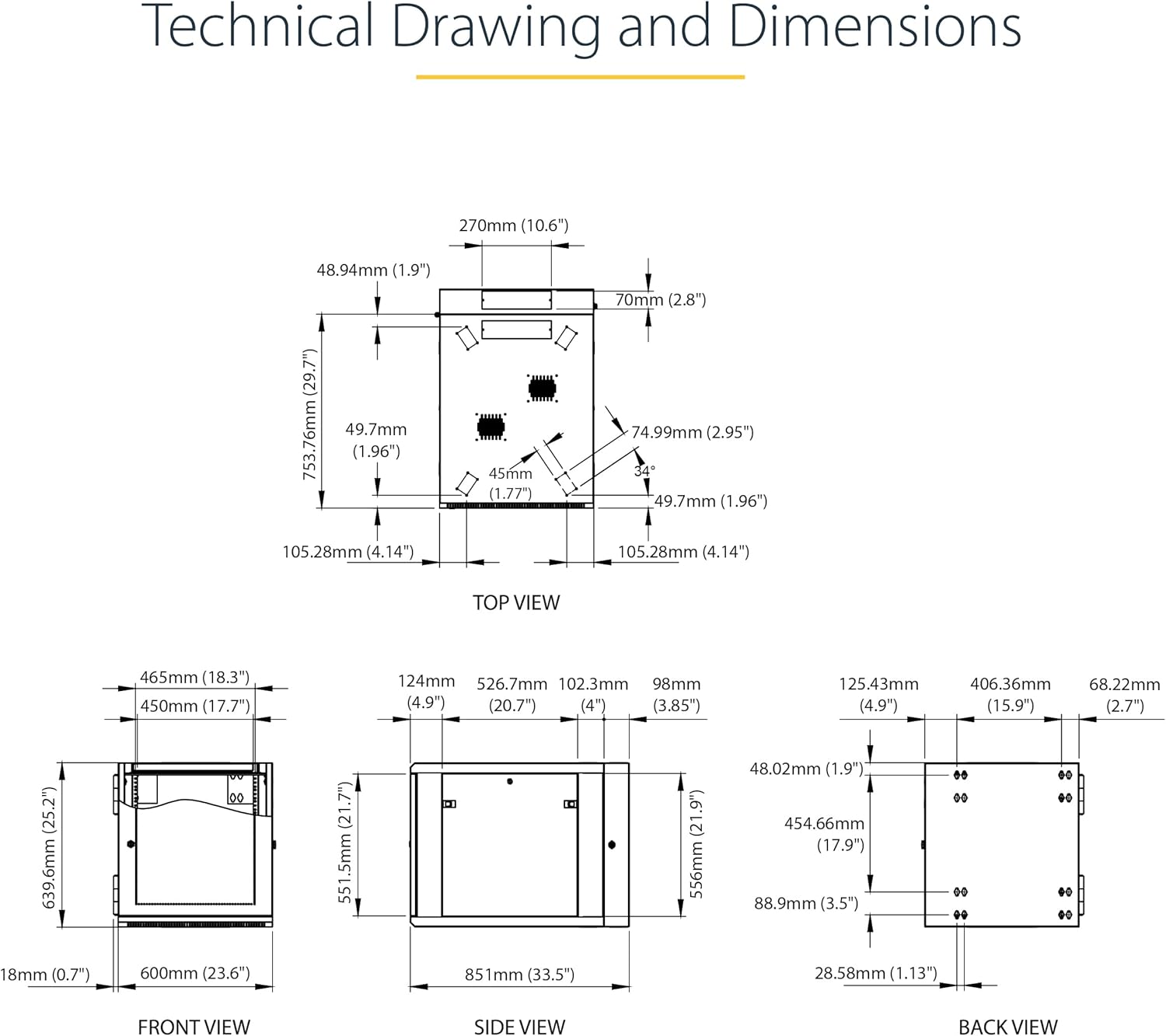 StarTech.com 4-Post 12U Wall Mount Network Cabinet w/ 1U Shelf, 19