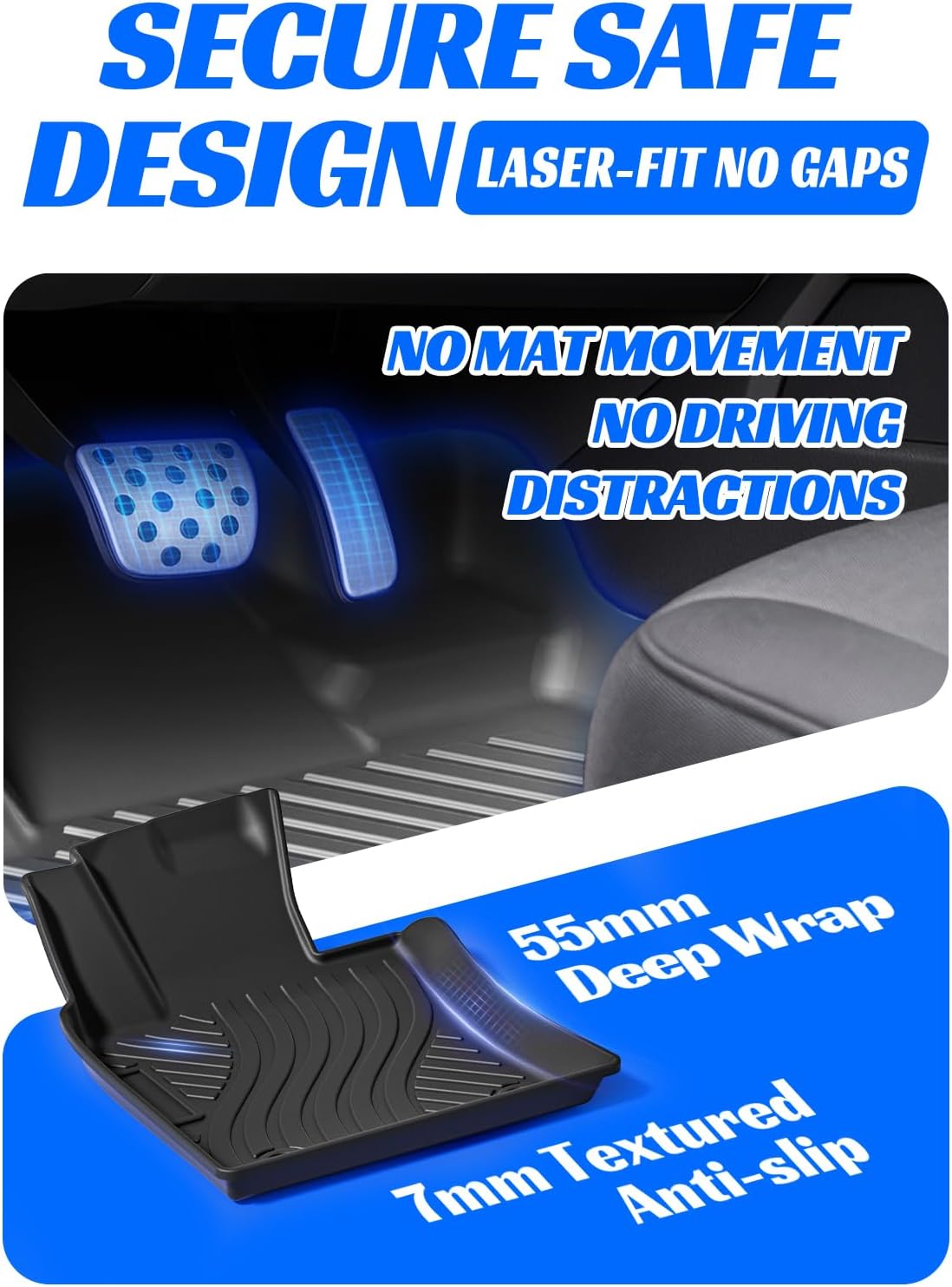 Carbon Fiber Floor Mats for Toyota Camry 2018 2019 2020 2021 2022 2023 2024 (Not for Hybrid), All Weather Protection TPE Car Mats Custom Car Liners Accessories, Front & 2nd Row Floor Liners Set