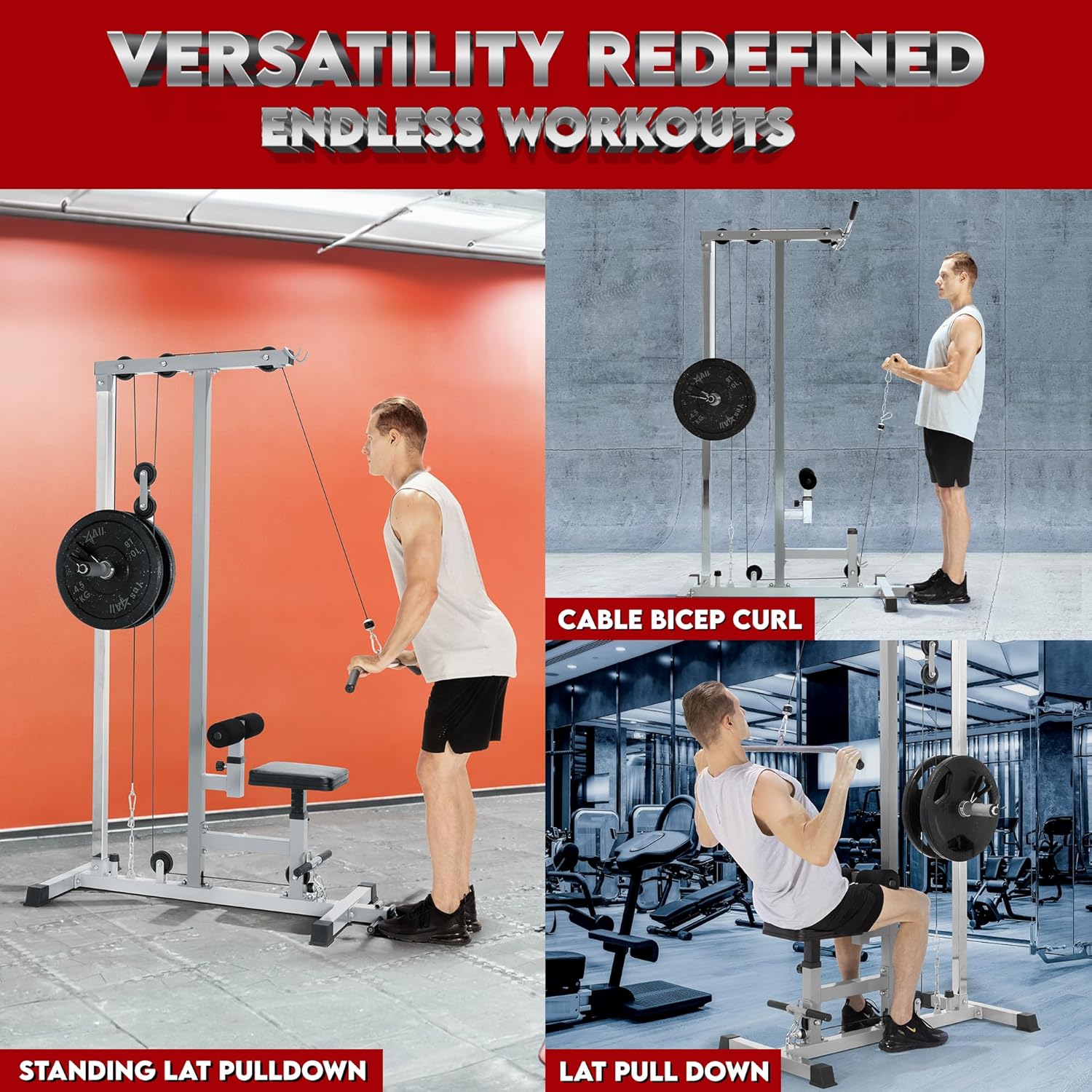 Yes4All LAT Pull Down Machines, LAT Row Cable Machine, LAT Tower with Additional Pulley Cable, High & Low Pulley Stations