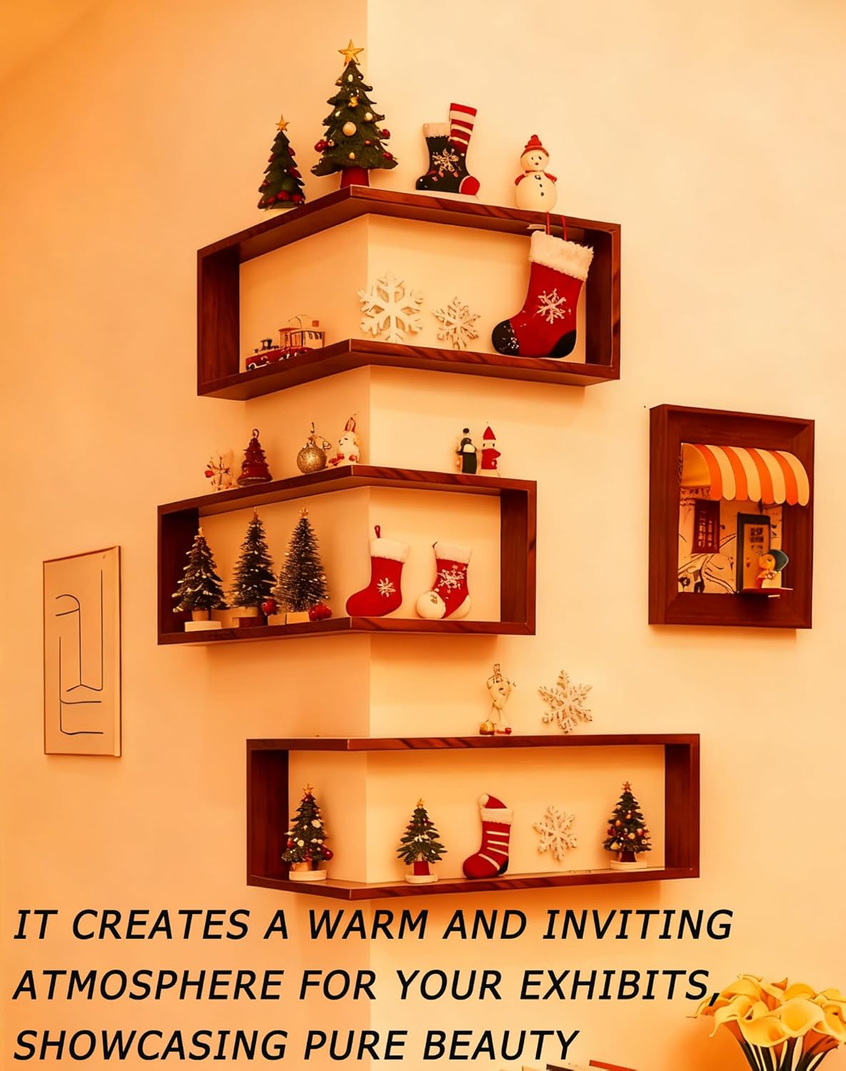 Smart Corner Shelves That Light up Your Space, Illuminated Corner Shelf with Remote, No-Drilling Illuminated Corner Blind Boxes Shelf, Floating Corner Shelves for Wall,For Collectibles(3, With lights)