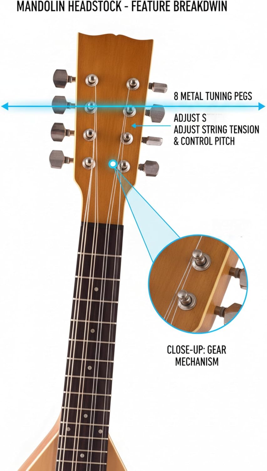 Mandolin Guitar For, F-Style Solid Wood Acoustic Mandolin Instrument With Bag, Tuner & Strap For Beginners & Professionals