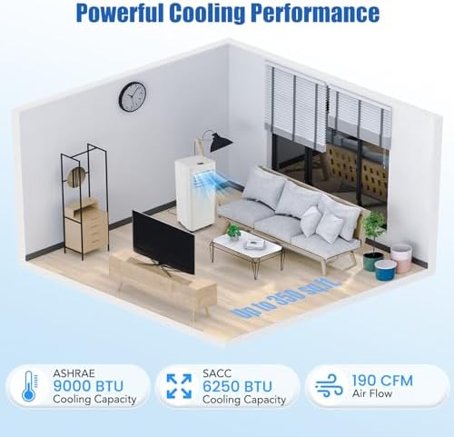 Simoe Portable Air Conditioner, 9000BTU Portable AC for Cooling up to 350 SQ.FT, 3 in 1 AC Unit with Fan & Dehumidifier Mode, Sleep Mode & 24H Timer, Suitable for Bedroom, Living Room