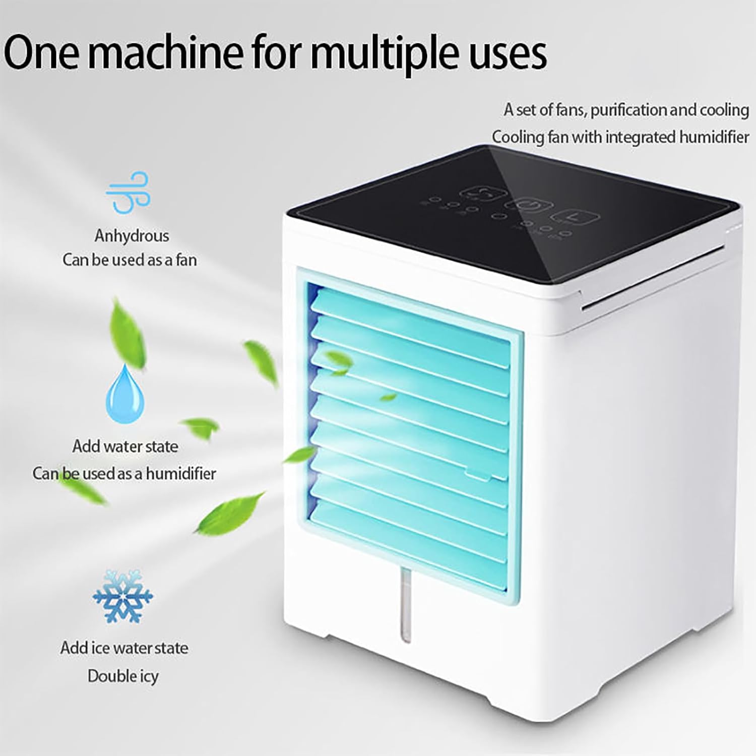 Portable Air Conditioner, Mini Air Cooler Fan, Personal Mini AC with 3 Speeds 6H Timing, Interface, 470ml Capacity Anti-leakage Water Small for Room Bedroom Office Home Tent
