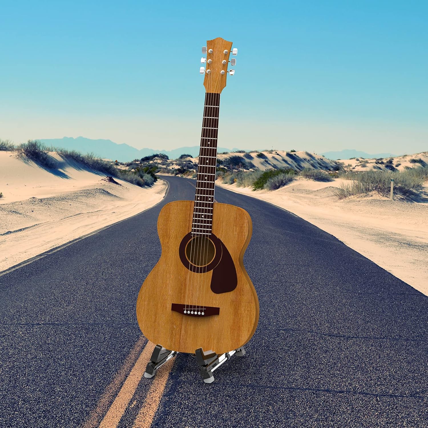 Foldable Aluminum Alloy A Frame Guitar Stand with 3.7V 1200mAh Lithium Battery, TF Card, for Acoustic and Electric Guitars