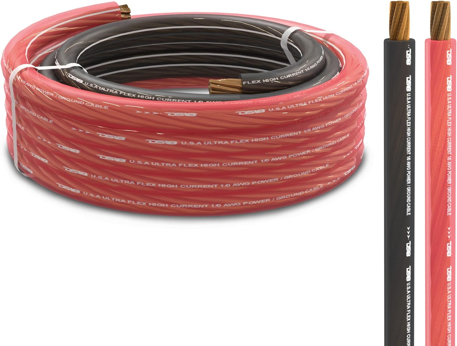 DS18 PW-OFC1/0GA-5BK/20RD 0-GA OFC Ultra Flex Power Wire 5ft Black and 20ft Red - Power Amplifier Wiring Kit