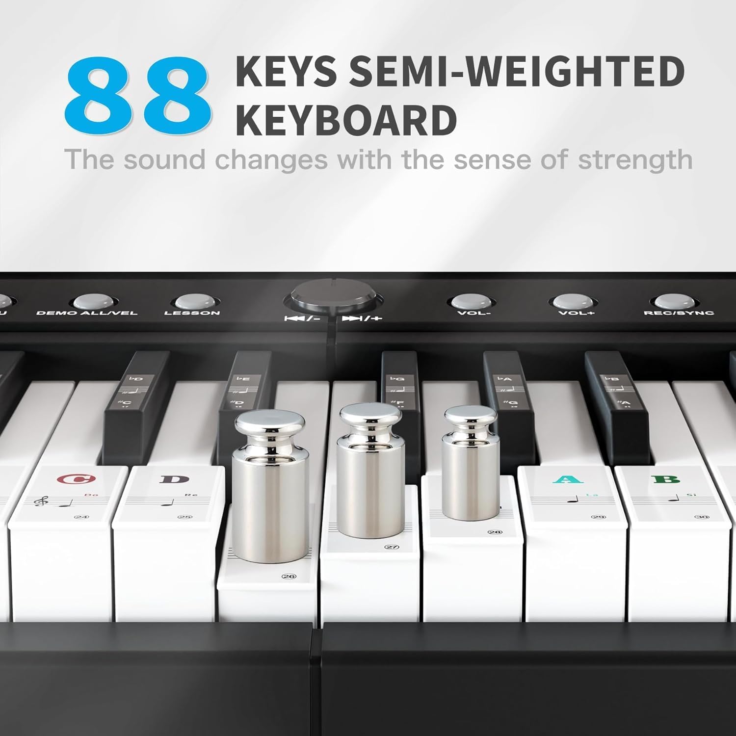 88 Key Digital Piano Keyboard with Semi Weighted Keys, Electronic Piano for Beginners Adults, Music Stand, Power Supply, Sustain Pedal, Stickers, MIDI Bluetooth and Piano Lessons, Black