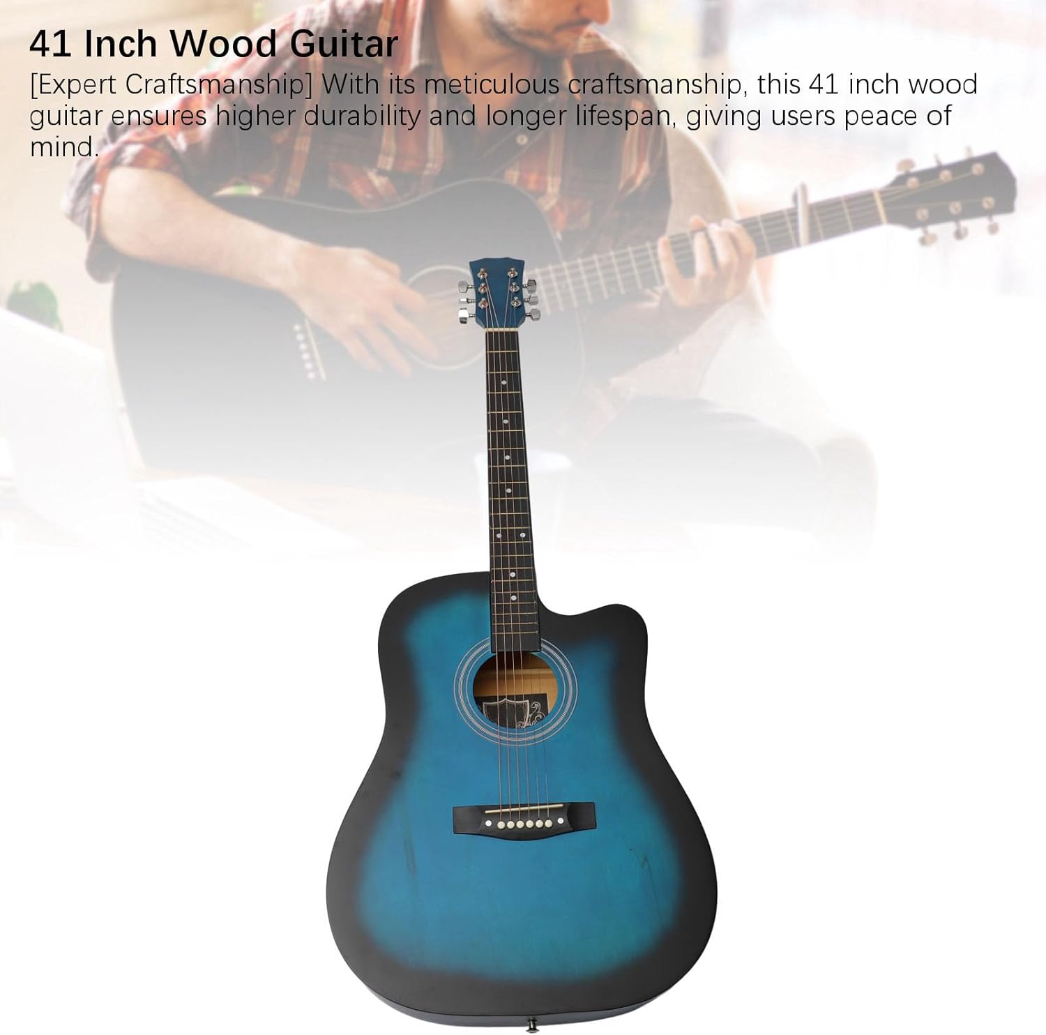 Acoustic Guitar Kit, 41 Inch Guitar Set for Beginners with Picks Capo Spare Strings Strap Bag Basswood Matte Finish Portable