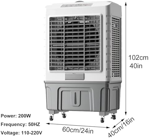 Outdoor Swamp Cooler, Portable Evaporative Air Cooler with Remote Control, 3 in 1 Air Conditioner, 55L Large Water Tank, Evaporative Air Cooler for Room, Industry Humidifier