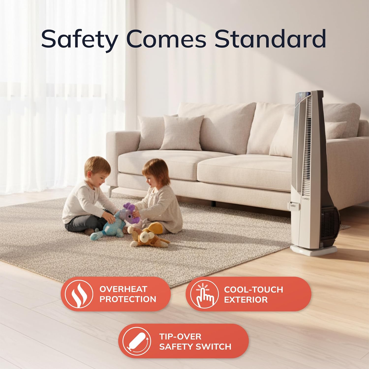 Lasko Oscillating Hybrid Fan and Space Heater for Home, All Season High Velocity Hybrid with Tip-Over Switch, Remote Control, Timer and Thermostat, 37.5 Inches, White, 1500W, FHV820