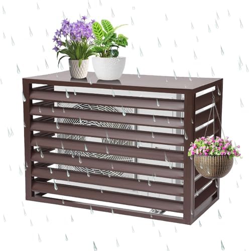 Air Conditioning Cover Aluminum, General Purpose Outdoor Air Conditioner Fence, Rainproof, Keep Away Branches and Leaves(Brown,110cm)