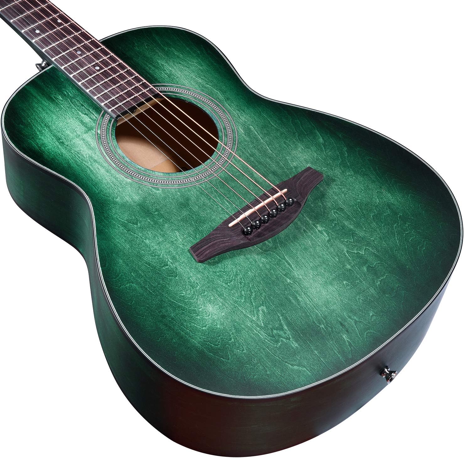 WINZZ HAND RUBBED Series - Left Handed 36 Inches 3/4 Acoustic Acustica Guitar Travel Bundle with Bag, Metronome Tuner, Wall-mounted Hanger, Strap, Picks & Cleaning Cloth, Dark Hunter Green
