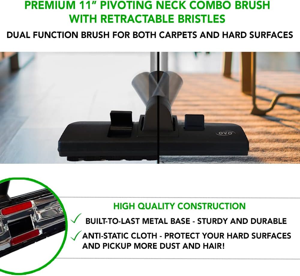 OVO Central Vacuum Standard Kit, with 30/35/40/50ft Low-Voltage Hose, ON/Off Control at The Handle, 12’’ Combo Brush and Accessories, for Hard Surfaces and Carpets, B 30', Black, (KIT-LV30S)