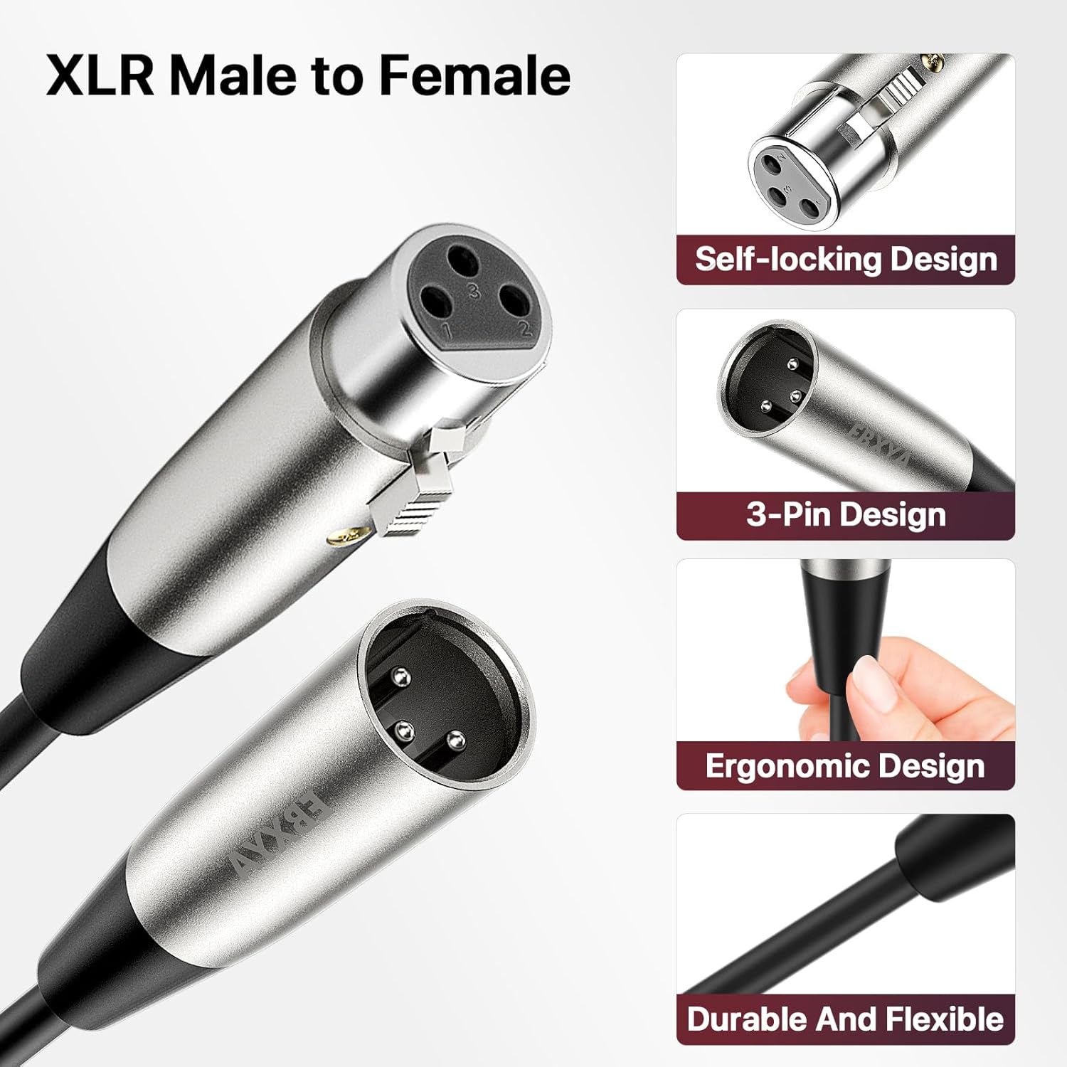 EBXYA XLR Cable 25ft 10 Pack 3 Pins Balanced XLR Microphone Cable Male to Female for Audio Mixer, Radio Station, Speaker Systems, Black