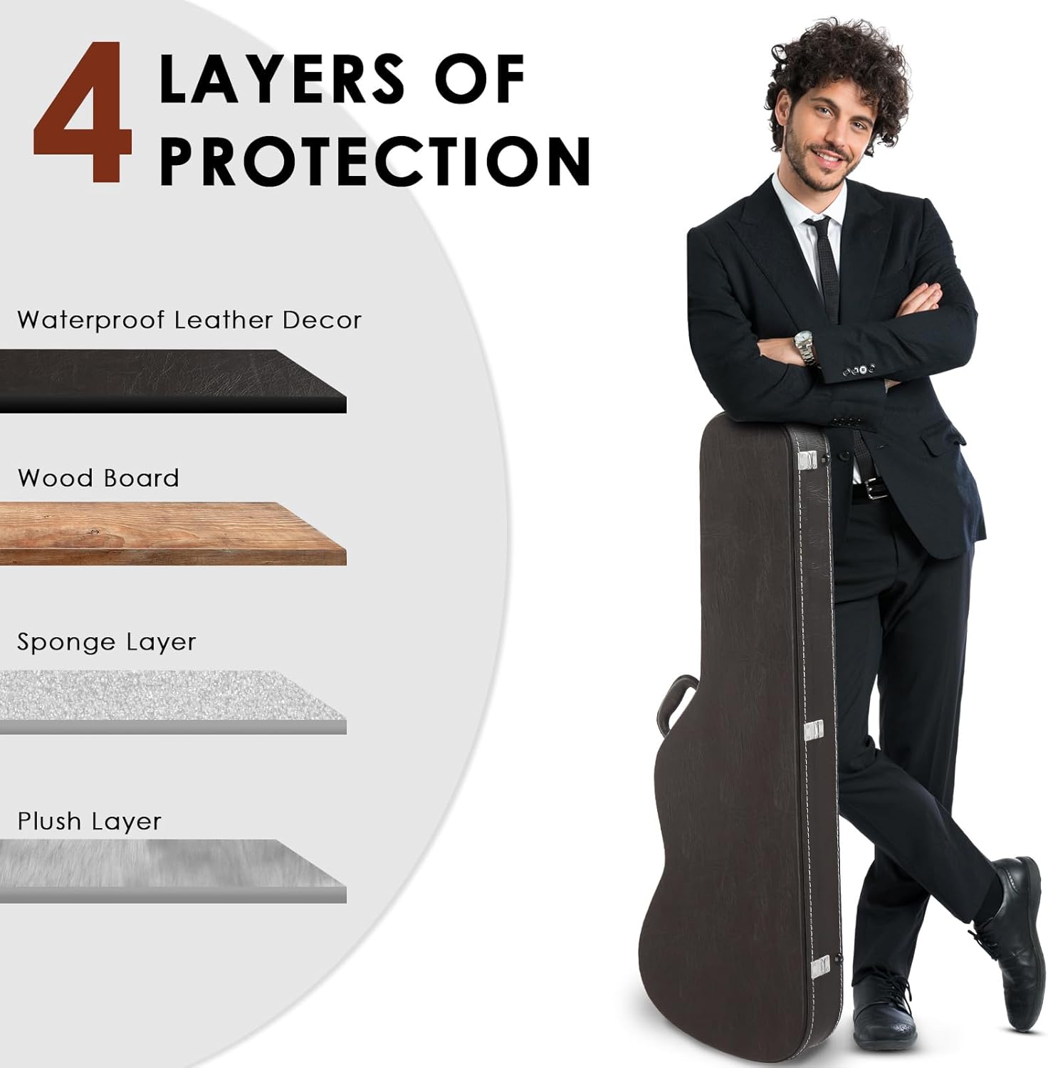 Ktaxon Electric Guitar Hard Case, Wooden Hard-Shell Protective Carrying Case for KST/TL Model 39-Inch Electric Guitar with Lock Latch Padding, Brown