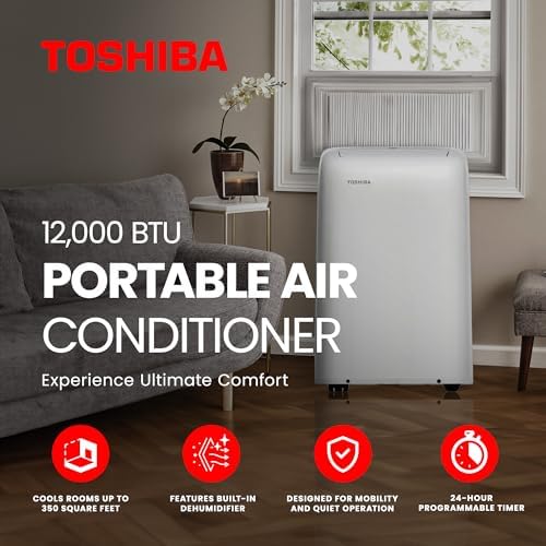(Renewed) Toshiba 12,000 BTU (8,000 BTU DOE) 115-Volt WiFi Portable Air Conditioner with Dehumidifier Mode for up to 350 sf
