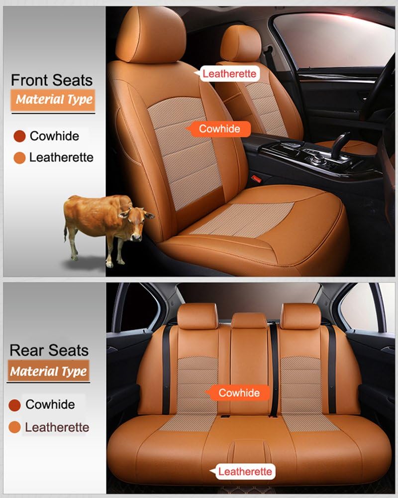 Genuine Leather & Leatherette Custom Fit Seat Cushions for Toyota Venza Seat Covers 2009 2010 2011 2012 2013 2014 2015 Seat Protectors Accessories 15PCS/Set (Black X Beige)