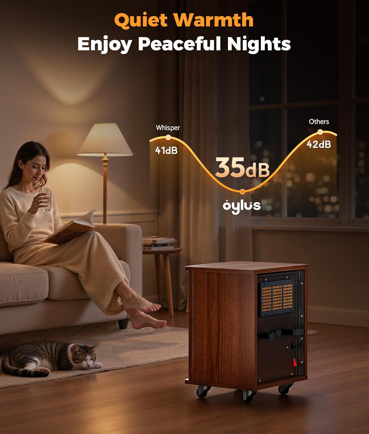 Infrared Space Heater for Indoor Use - 1500W Portable Box Heater with Wood Cabinet, Remote Control & 12H Timer, Quiet Electric Heater with Safety Protection for Bedroom Living Room Office