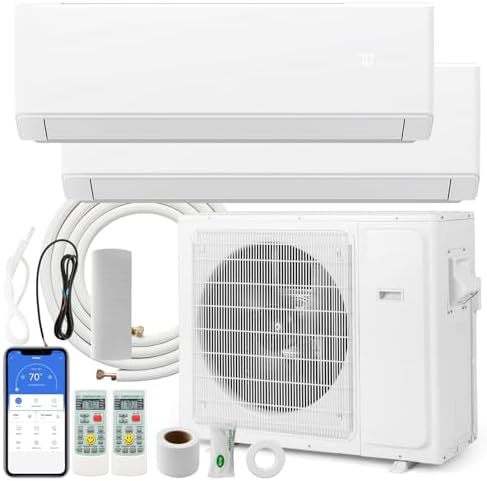 ARLIME Mini Split AC, 2 Zone 18000 BTU Wifi Enabled Air Conditioner & Heater, 22 SEER2, Energy Star, R32 Refrigerant, Inverter Wall AC Unit with Installation Kit, 208-230V (Dual Zone 12K + 12K)