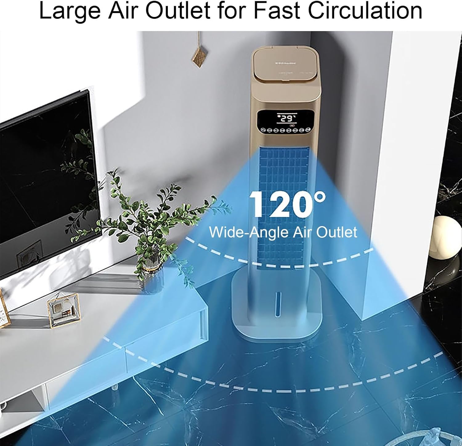 Cold Air Fan for Heating and Cooling, Bladeless Cooler Fans with Double Water Tanks, Remote Control Wide Angle Cold Fan(Gold)